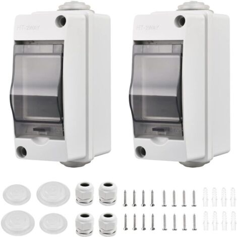 2 Pièces Coffret Electrique Etanche Petit, Coffret Electrique Etanche Exterieur IP65 2 Modules, Avec 2 Connecteurs, pour une Utilisation à l'extérieur, dans les Jardins, Sites Industriels (1/5)