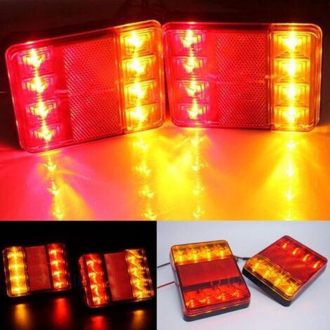Lot De 2 Feux Remorque LED 12V Multifonctions – Feu Stop, Clignotant, Position, Immatriculation – Étanche IP65