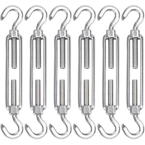 Tendeurs de câble en acier inoxydable M5, lot de 6 crochets et crochets tendeurs de fil, crochets et crochets de tension robustes réglables pour corde à linge, treillis métallique pour i (1/5)