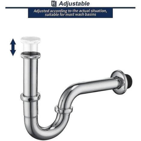 Siphon de tuyau en acier inoxydable Siphon de tuyau en chrome Siphon + joint de lavabo Piège à odeurs (1/4)