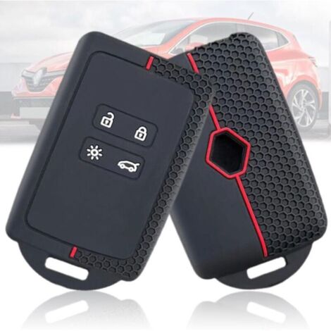 Coque de clé de voiture pour Renault Clio Megane Koleos Kadjar Kangoo Twingo Talisman Captur Espace Dacia Duster - En silicone - 3 boutons (ligne rouge) (1/4)