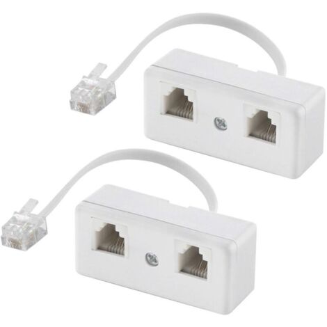 Répartiteurs téléphoniques bidirectionnels, câble RJ11 6P4C adaptateur mural téléphonique et séparateur, convertisseur mâle vers 2 femelles pour ligne fixe (blanc, lot de 2) (1/5)