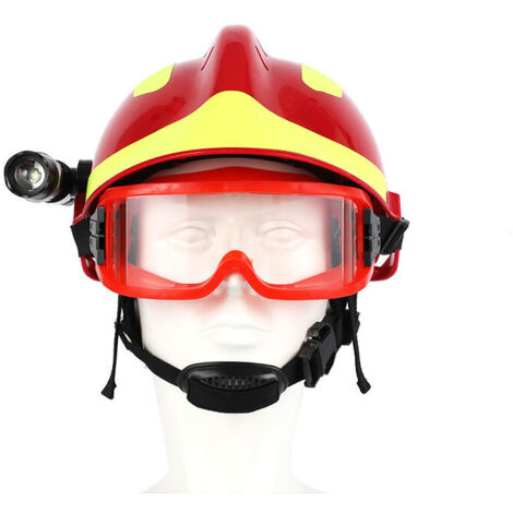 F2 Casque de secours Casques de sécurité pour sapeurs-pompiers Protection incendie au travail Casque avec lampe frontale et lunettes Casque de protection incendie-