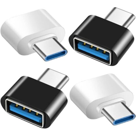 Adaptateur USB C vers USB (Lot de 4), Adaptateur USB C vers USB 3.0 OTG, USB Fem to USB-C Mâle Compatible avec MacBook Pro, Samsung Galaxy, Téléphones Type-C et Plus (2 Noir et 2 Blanc) (1/5)