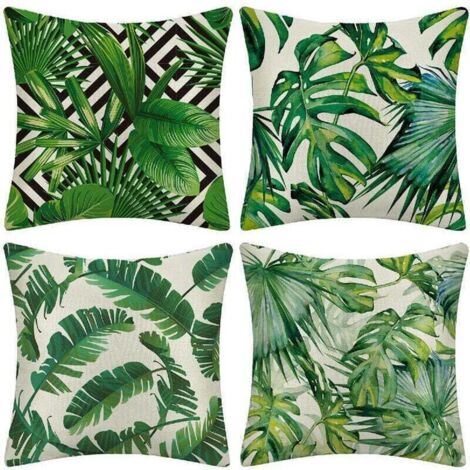 Extérieur Housse De Coussin, Lot De 4 Imperméable Plante Tropicale Verte Motif Canapé Taie D'oreiller Pour Patio Jardin Salon Chambre Décoration, 45x45cm (1/5)