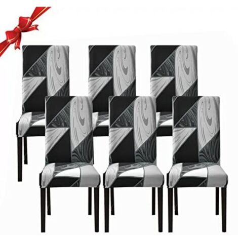 Lot de 6 housses de chaise de salle à manger, housses de chaise extensibles, housses de protection amovibles en spandex lavables (géométrie noire, 6 pièces) (1/5)