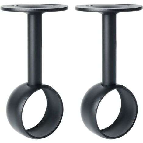 Support de Tringle à Rideaux Support Tringle Penderie avec Vis Support de Plafond pour Rideau et Armoire, Noir Mat en Acier Inoxydable, Diamètre 32 mm, 2 Pcs