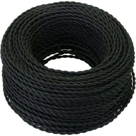 Câble Electrique Textile 10M,Rétro Corde de chanvre tressé torsadée Câble 2x0,75 mm², 2 fils torsadés toronnés,pour DIY Pendentif Lampe/Noir (1/4)