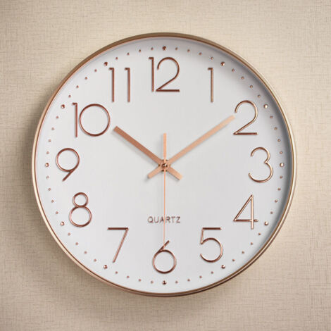 Horloge murale ronde, 30 cm, Petite pendule à accrocher au mur, design classique, piles, blanche (1/3)