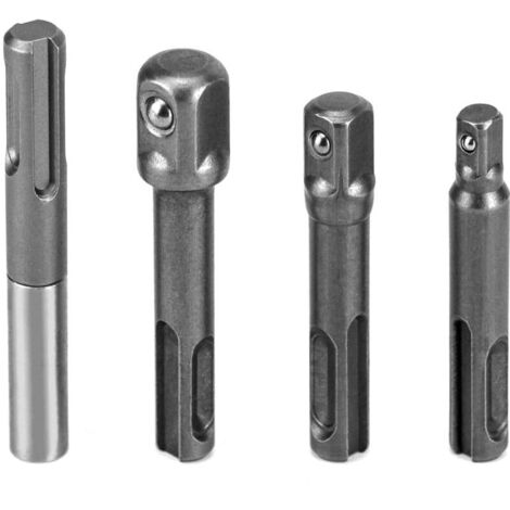 Jeu d'adaptateurs de clé à douille SDS Plus, adaptateur hexagonal 1/4" + rallonge de support de perceuse carré 1/4", 3/8", 1/2" (1/5)
