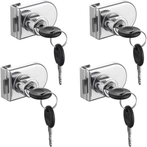 Paquet de 4 verrous de sécurité pour vitrine de vitrine à porte en verre à double ouverture, convient pour une porte en verre de 0,2 à 0,3 pouce, clé séparée sans perçage, alliage de zinc (avec 8 clés (1/5)