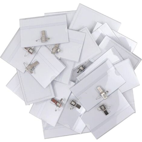 Lot de 50 Porte Badge Plastique Horizontal à Pince - 90 x 56 mm - Badge Infirmiere, Ecoles, Entreprises, Conférences et Visiteurs en PVC Transparent Résistant à l’Eau (1/5)