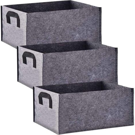 Grow Bag, 3 Pieces Set of Rectangular Black Non-woven Grow Bags with Handle, Indoor Outdoor Grow Bags Planting Pot for Vegetables, Flowers and Fruits (1/5)