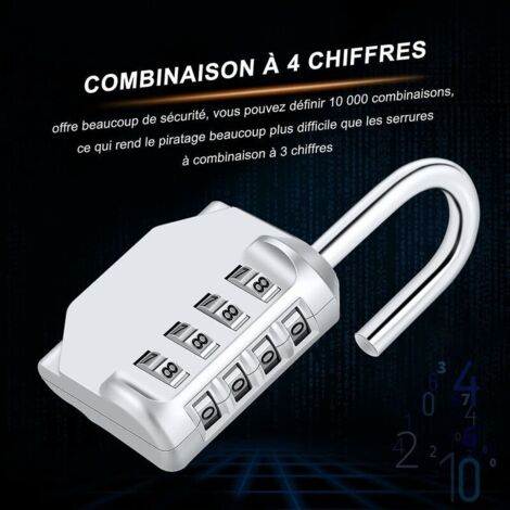 Lot 3 Cadenas Combinaison 4 Chiffres 6,7 Cm – Imperméable, Acier Inoxydable, Anti-intempéries, Pour Casier école, Gym, Bureau, Extérieur (noir)