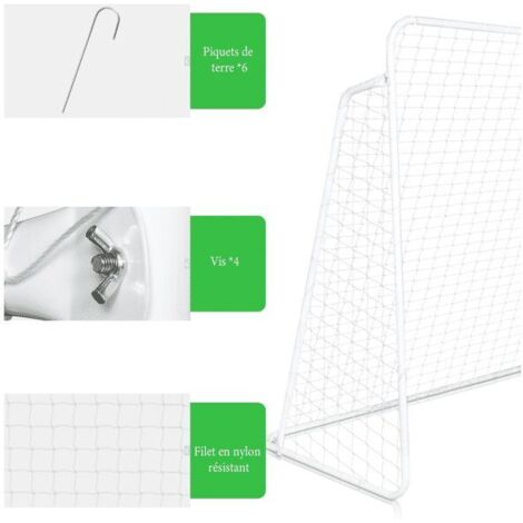 But De Football Bonnlo 240×150×90 Cm – Acier Galvanisé Blanc + Filet PE, Portable Avec Piquets