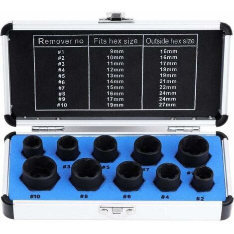 Jeux De Douilles, Extracteur D'Écrous, Douille Pour Extracteur De Boulon Endommagés 9-19Mm (10Pcs) (1/5)