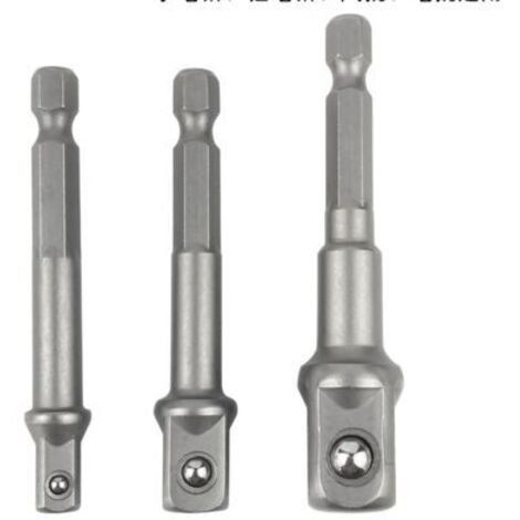 Adaptateur 6 pans vers 1/4, 1/2, 3/8 carré - 3 pièces adaptateur douille hexagonale adaptateur douille clé à douille jeu d'écrous rallonge de connexion pour tournevis sans fil (1/5)