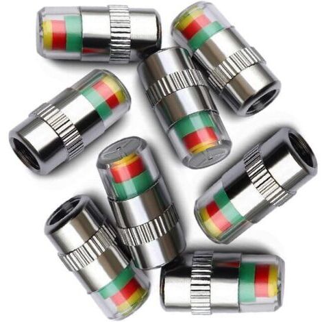 Lot de 8 bouchons de valve avec indicateur de pression des pneus de voiture 3 couleurs (1/5)