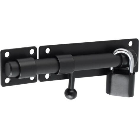 Serrure de porte coulissante en acier inoxydable noir mat avec cadenas, pour portail, jardin, abri de jardin, tige de 15 cm (1/5)