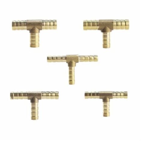 (10mm)5 Pièces Raccord en laiton de tuyau de carburant de manière à 3 voies en T pour tuyau de gaz à air comprimé (1/4)