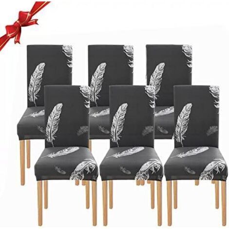 6 Pièces Housse de Chaise Extensible(Plume Gris), Universelle Lavables,Couverture de Chaise Facile à Nettoyer pour Décor Salle à Manger Hôtel Restaurant (1/5)