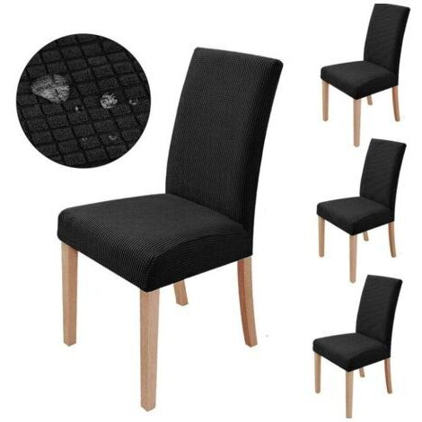 (Noir) Housse de chaise extensible 6 pièces, housse de protection de chaise de salle à manger, lavable (1/5)