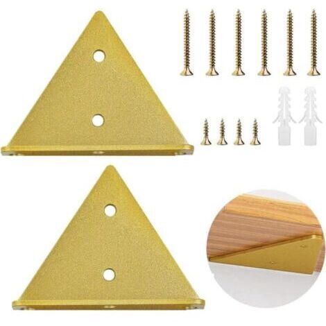 (2 pièces dorées) Support d'étagère triangulaire pour étagère flottante, support d'étagère murale d'angle invisible avec vis (1/4)