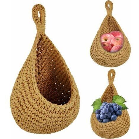Panier suspendu panier de fruits panier mural suspendu 21x21cm panier de fruits en macramé panier tissé pot de fleur panier de fruits paniers de rangement muraux suspendus panier de légumes en jute p (1/5)