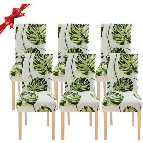 6 Pièces Housse de Chaise Extensible(Feuilles vertes), Universelle Lavables,Couverture de Chaise Facile à Nettoyer pour Décor Salle à Manger Hôtel Restaurant (1/5)