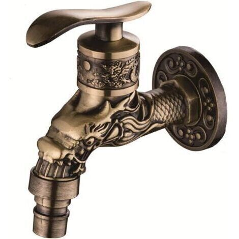 Robinet lave main, machine à laver petit robinet support mural sculpté en alliage de zinc en laiton antique Bibcock décoratif extérieur robinet de ja (1/4)