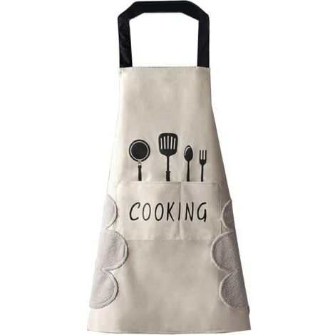 Tablier de cuisine(Blanc) pour femme avec poches pour essuyer les mains, grande poche, essuyage à la main, imperméable pour la cuisine et la pâtisserie (1/5)