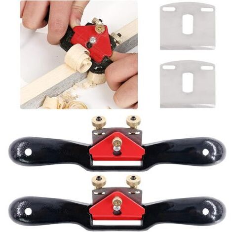 Lot de 2 rabots à rayons réglables de 9 po avec base plate et lame en métal pour le travail du bois, 2 lames supplémentaires (1/5)