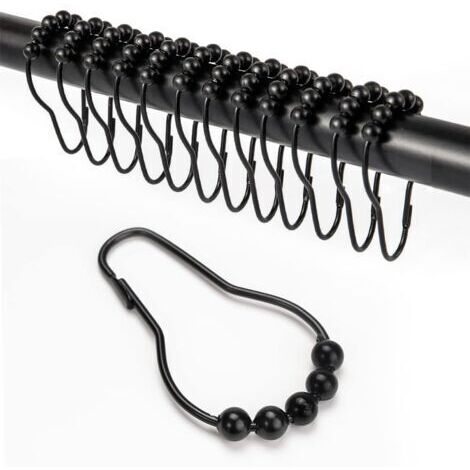 12 Pièces Crochet Rideau Douche, Anneau Rideau Douche avec Système Coulissant, Anneaux pour Tringle à Rideaux Antirouille, Anneaux Rideaux Douche pour Rideau de Porte, Rideau de fenêtre (1/5)