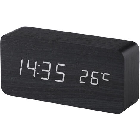 (Noir) Réveil digital en bois avec contrôle sonore par LED, alimentation double par batterie USB, horloge silencieuse en bois avec LED, décorations pour la maison (1/5)