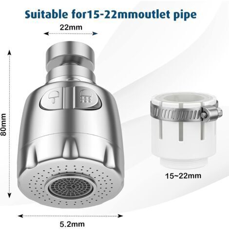 Aérateur de robinet, robinet pivotant à 360°, aérateur de robinet à économie d'eau, buse de régulateur de filtre de robinet à économie d'eau de cuisine et de salle de bains, argent (1/5)
