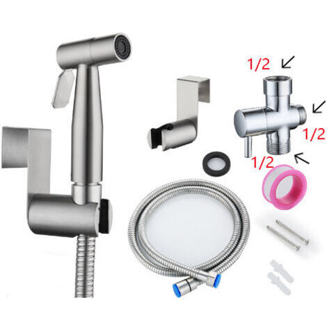 Pulvérisateur de bidet à main , kit de pulvérisation en nickel brossé en acier inoxydable, nettoyant pour couches en tissu de salle de bain, buse de douche antirouille portable (G1/2) (1/5)