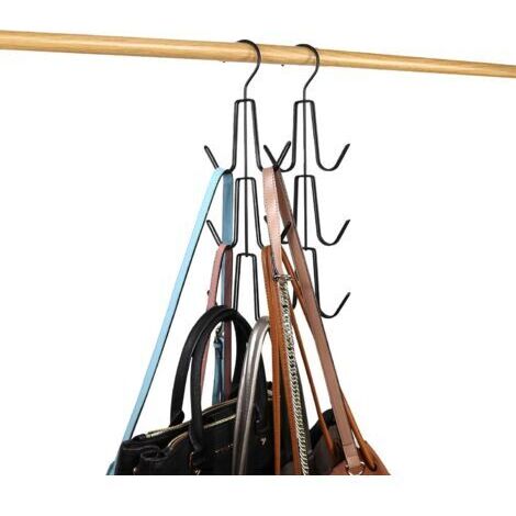 Cintres pour sac à main, porte-sac à main, lot de 2 cintres en métal peu encombrants, organisation de placard, sacs de rangement pour sacs à main, sacs à dos, débardeurs, ceintures (noir) (1/5)