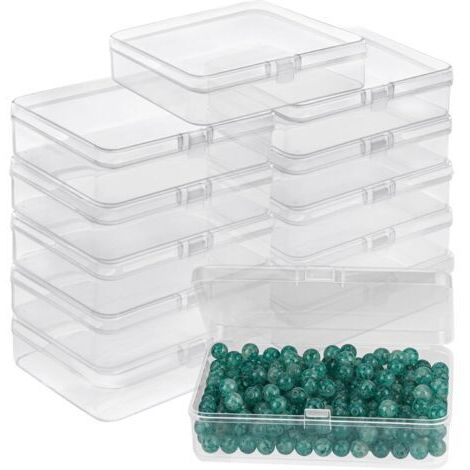 Petite Boite de Rangement Plastique Transparent avec Couvercle à Charnière (Lot de 12) - L11,2 x l8,3 x H2,8 cm - Mini Boite Rangement Plastique pour Pilules, Perles, Bijoux et Artisanat (1/5)