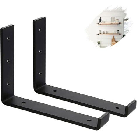 Lot de deux supports muraux robustes4 mm d'épaisseur - Supports d'étagère industriels noirs, supports d'étagère en L avec vis (25 cm) (1/4)