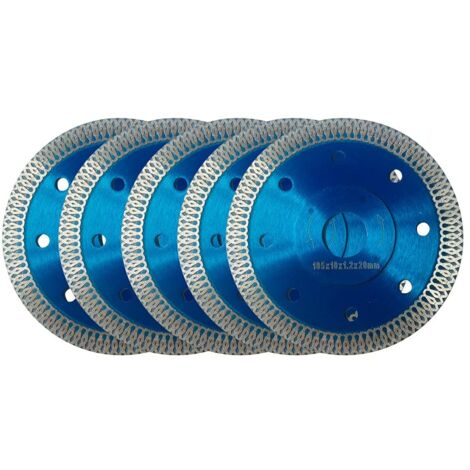 Disque Diamant 105mm, Lot de 5 Disque à Tronçonner Diamanté Ø105 x 1,2 mm x 22,23 mm, pour Meuleuse d'angle, Coupe de Porcelaine, Carrelage, Granit, Marbre, Céramique, Béton Renforcé, Bleu (Ø 105 mm) (1/5)