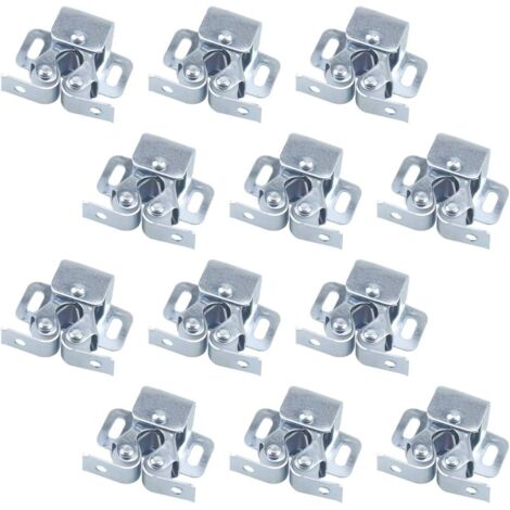 12PCS Fermetures de Porte, Ferme-portes, Fermetures à Double Galet pour Porte battante de Meuble, Loquet Porte d'armoire Double Rouleau Catch Loquet de Porte de Placard Catch (Argent)