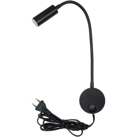 3W Plug Wired Flexible Gooseneck Wall Applique Lampe de lecture Art Works Afficher Accent Light Wall Mount Spot Lamp Fixture avec interrupteur Marche/Arrêt (Noir-blanc chaud) (1/5)