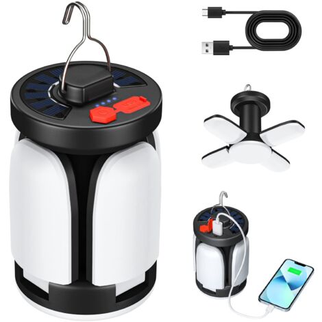 3600mAh LED Solaire Lampe de Camping Lanterne Rechargeable USB, 6 modes SOS étanche Portable IP67 étanche Lampe de Camping tente Lumière pour la randonnée en plein air de lecture d'urgence (1/5)