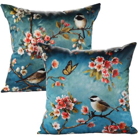 Housse de Coussin de Motifs Taie d'oreiller pour Maison Salon Coussin Decoration Canapé, 45x45cm, 2 pièces (Oiseau) (1/5)