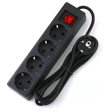 Multiprise 4 Prises 16A 2P avec Interrupteur, Rallonge 3M 230 V, Noir (1/3)