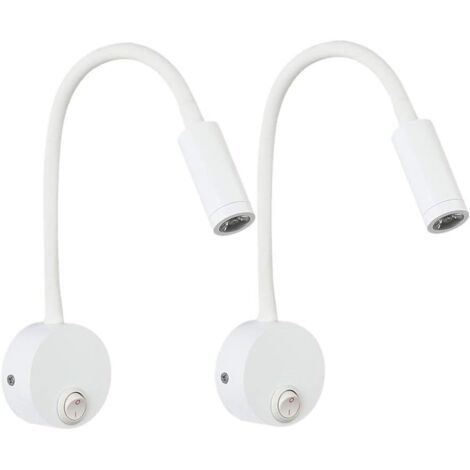 Memkey – Lampe de lecture murale aluminium argenté – 2 pièces – Lumière blanche chaude – Bras flexible col de cygne – Protection des yeux