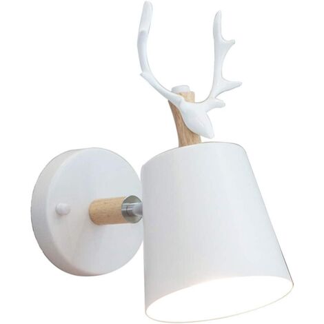Créatif Applique Murale Moderne Lampe Murale Simple Lampe de Mur Fer E27 Base Tête de Cerf Nordique Style Art Déco pour Chambre, Salon, Chambre d'enfants, Restaurant, Couloir, Escaliers (Blanc) (1/5)