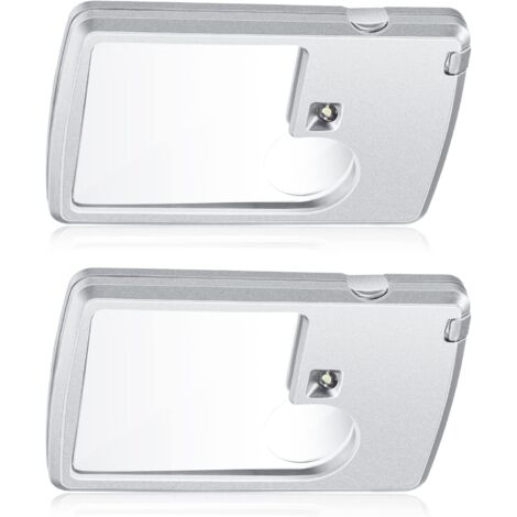 Loupe de Poche avec Lumière 2 Pièces de Loupe 3 X et 6 X Loupes de Cartes de Crédit avec Lumière Petites Mini Loupes pour Lecture, Bijoux, Expérimentation, Enquête, Menu, Voyages (1/5)
