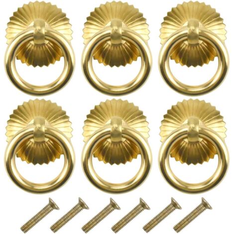 6 pcs Poignee de Meuble Vintage, Tiroir Bague Poignée de Traction, Poignées de Tirage Antique, Bouton de Meuble pour Cuisine Armoire Placard Commode Porte (Laiton) (1/5)