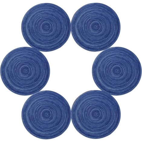 Lot de 6 Set de Table Coton Tressé Lavable Résistantes à la Chaleur Antidérapant 35x35cm Rond(Rond,Bleu) (1/5)
